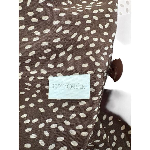 Vtg 90s Kay Unger Silk Dress Brown Cream Halter Key Hole Buttons Down Back Sz 10 - Picture 9 of 9